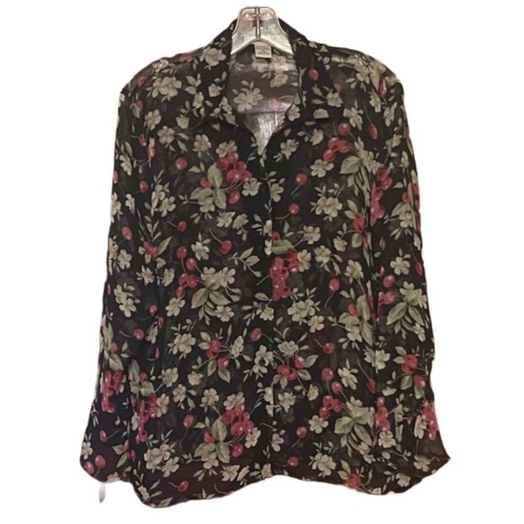 NOTATIONS SHEER CHERRIES FLARE SLEEVE BLOUSE SIZE XL - Picture 4 of 8